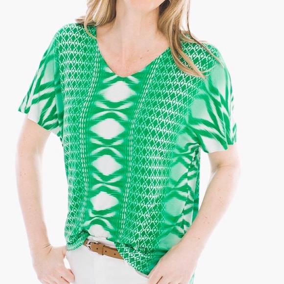 Chico's Tops - Chico’s | Green & White Ikat-Striped Top NWT